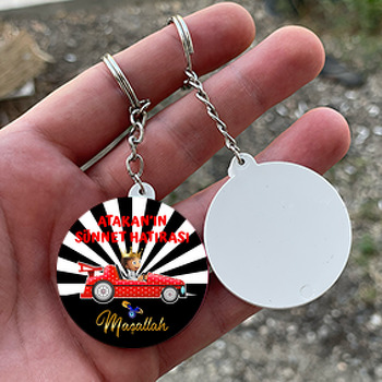 Kırmızı Puantiye Arabalı Sünnet Çocuğu Temalı Daire Plastik Anahtarlık