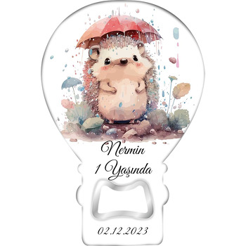 Kırmızı Şemsiyelik Kirpi Temalı Balon Ahşap Magnet 