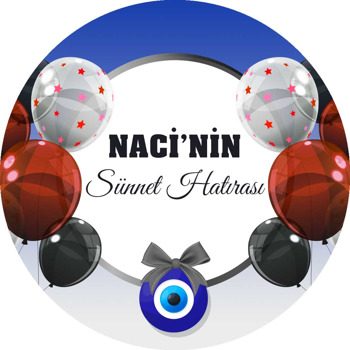 Kırmızı Siyah Balonlarla Siyah Çerçeve ile Sünnet Hatırası Temalı Akrilik Daire Magnet