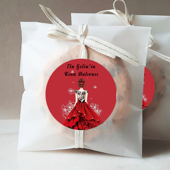Kırmızı Siyah Elbise ve Kırmızı Fon Temalı Kına Hatırası Sticker