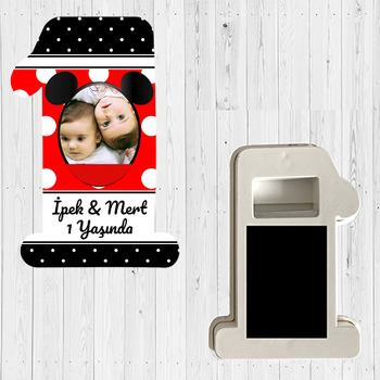 Kırmızı Siyah Mickey İkiz Temalı Doğum Günü Magnet Açacak
