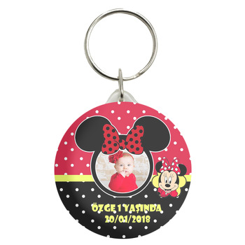 Kırmızı Siyah Minnie Temalı Fotoğraflı Anahtarlık