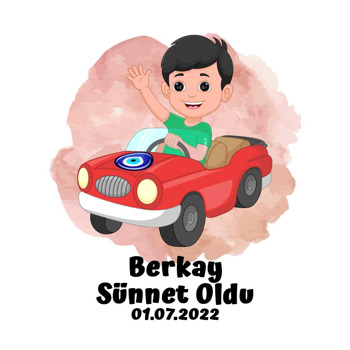 Kırmızı Sünnet Arabası ile Bordo Fon Temalı Akrilik Daire Magnet