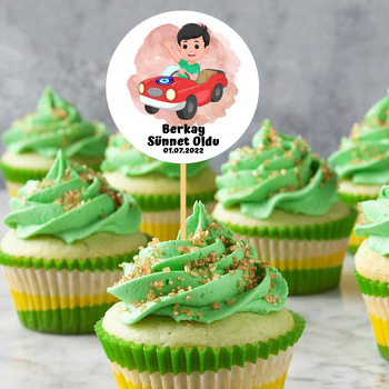 Kırmızı Sünnet Arabası ile Bordo Fon Temalı Parti Kürdan Süs