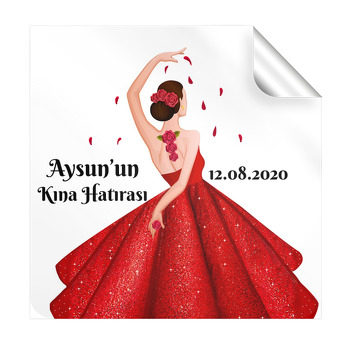 Kırmızı Tarlatanlı Elbise ile Gelin Kınası Temalı Kare Sticker