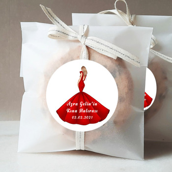 Kırmızı Volanlı Elbiseli Gelin Temalı Kına Hatırası Sticker