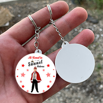 Kırmızı Yıldızlı Sünnet Çocuğu Hatırası Temalı Daire Plastik Anahtarlık