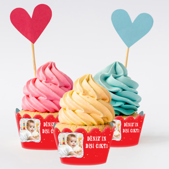 Kırmızı Zeminli Diş Temalı Cupcake Sargısı