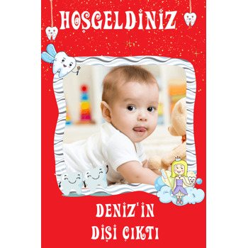 Kırmızı Zeminli Diş Temalı Doğum Günü Magnet