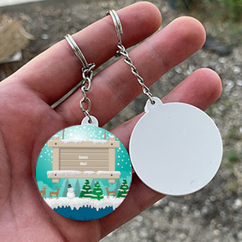 Kış Mevsimi Temalı Daire Plastik Anahtarlık