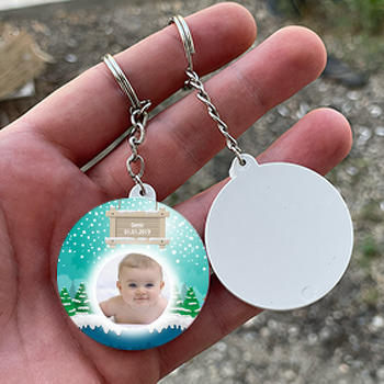 Kış Mevsimi Temalı Resimli Daire Plastik Anahtarlık