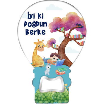Kitap Okuyan Erkek Çocuk ile Ağaç Temalı Balon Ahşap Magnet 