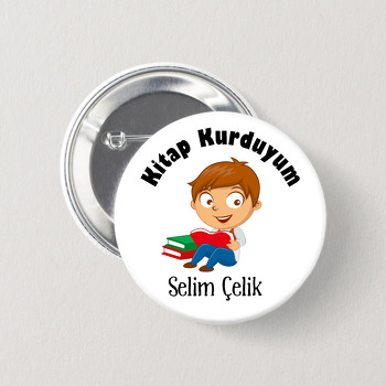 Kitap Okuyan Erkek Öğrenci Temalı İğneli Buton Rozet