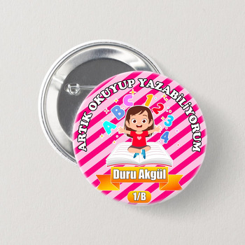 Kitaplı Kız Öğrenci ile Artık Okuyorum Temalı İğneli Buton Rozet