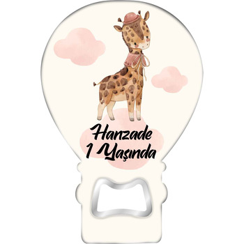 Kıyafetli Zürafa Temalı Balon Ahşap Magnet 