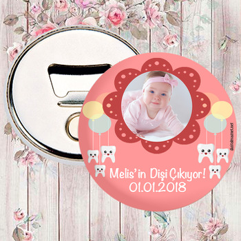 Kız Bebek İçin Kırmızı Çerçeve Temalı Diş Buğdayı Magnet Açacak