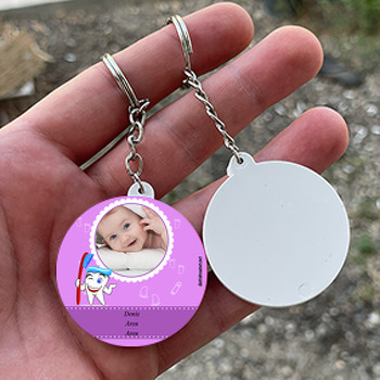 Kız Bebek İçin  Mor Temalı Diş Daire Plastik Anahtarlık