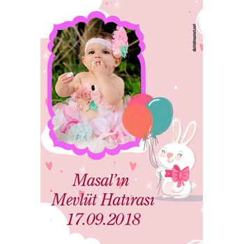 Kız Bebek İçin Pembe Tavşan Temalı Bebek Mevlüdü Magneti