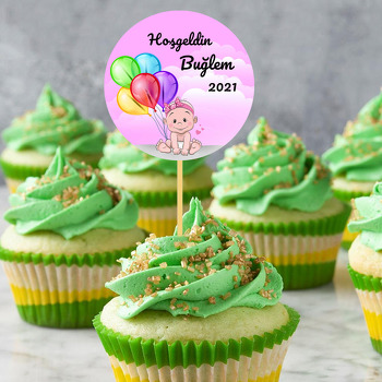 Kız Bebek ile Renkli Balonlar Temalı Parti Kürdan Süs