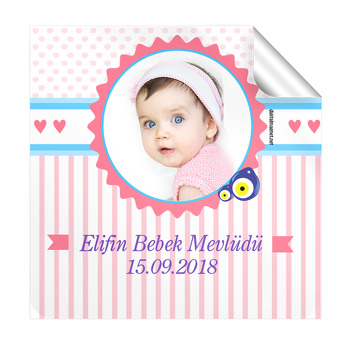  Kız Bebek Mevlüdü Temalı  Kare Etiketi