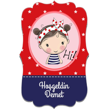 Kız Çocuk ile Kırmızı Lacivert Yıldızlı Fon Temalı Özel Kesim Magnet