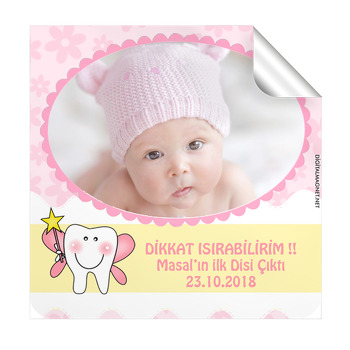 Kız Diş Temalı Kare Etiket