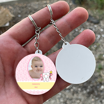 Kız Diş Temalı Resimli Daire Plastik Anahtarlık