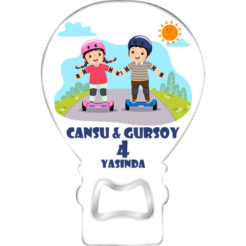 Kız ile Kardeşler Hoverboardda Temalı Balon Ahşap Magnet 