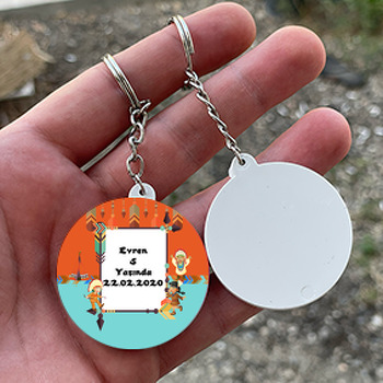 Kızılderili Temalı Daire Plastik Anahtarlık