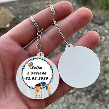 Kızılderili Temalı Daire Plastik Anahtarlık