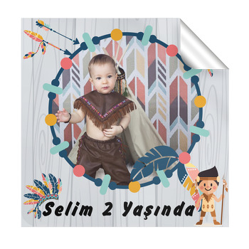 Kızılderili Temalı Doğum Günü  Kare Etiket