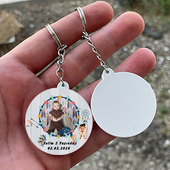 Kızılderili Temalı Resimli Daire Plastik Anahtarlık