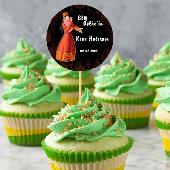 Klasik Bindallı Gelin ile Siyah Fon Sticker Temalı Parti Kürdan Süs