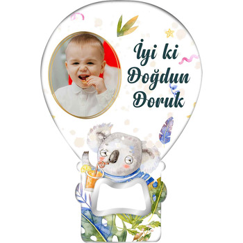 Koala ile Portakal Suyu Temalı Balon Ahşap Magnet 