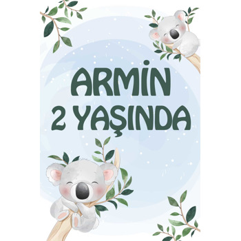 Koala Sevgisi ile Mavi Fon Temalı Plastik Doğum Günü Magnet