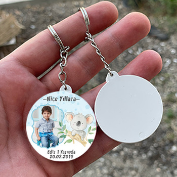 Koala Temalı Resimli Daire Plastik Anahtarlık