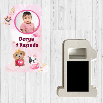 Köpekler ile Pembe Fon Temalı Doğum Günü Magnet Açacak