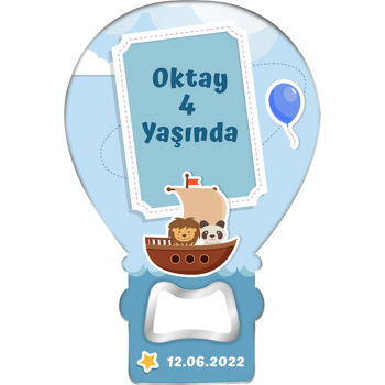 Korsan Aslan ile Panda Temalı Balon Ahşap Magnet 