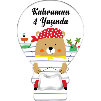 Korsan Ayı Temalı Balon Ahşap Magnet 