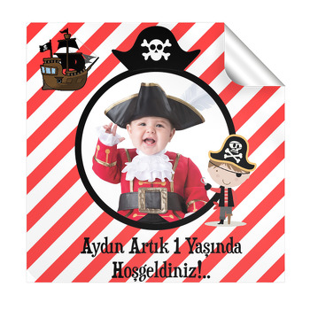 Korsan Temalı Doğum Günü  Kare Etiket