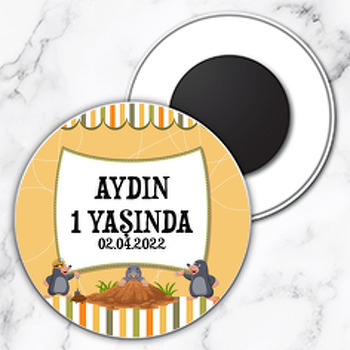 Köstebekler Temalı Daire Plastik Magnet