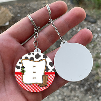 Kovboy Temalı Daire Plastik Anahtarlık