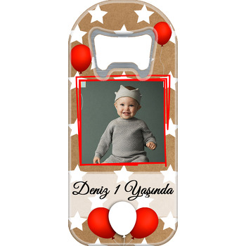 Kraft Kağıt Fonda Beyaz Yıldızlar ve Kırmızı Balonlar Temalı Uzun Magnet Açacak