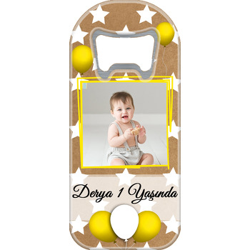 Kraft Kağıt Fonda Beyaz Yıldızlar ve Sarı Balonlar Temalı Uzun Magnet Açacak
