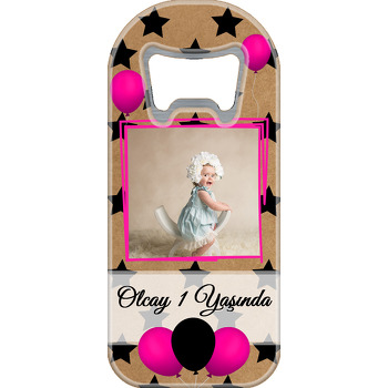 Kraft Kağıt Fonda Siyah Yıldızlar ve Pembe Balonlar Temalı Uzun Magnet Açacak