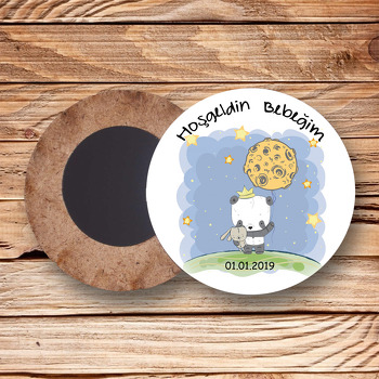 Kral Panda Temalı Ahşap Magnet