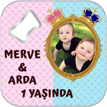 Kral ve Kraliçe Taç Temalı Kare Magnet Açacak