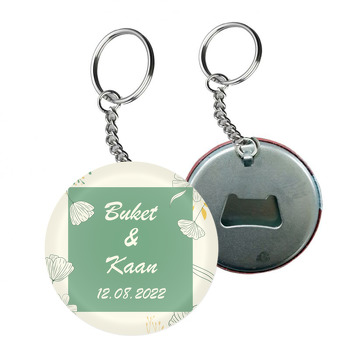 Krem Çiçekler ile Kare Yeşil Fon Temalı Arkası Açacak Anahtarlık