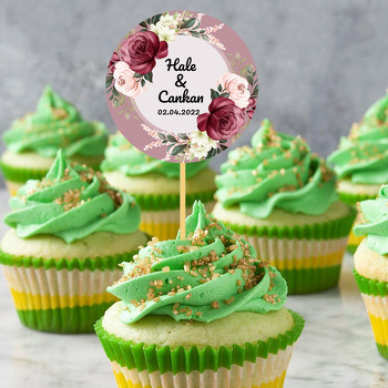 Krem ile Bordo Güller  Temalı Parti Kürdan Süs