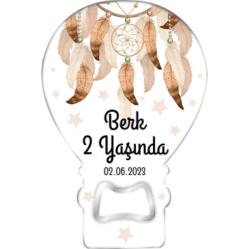 Krem Rüya Kapanı ile Yıldızlar Temalı Balon Ahşap Magnet 